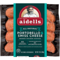 Aidells Smoked Chicken Sausage, Portobello & Swiss Cheese, 12 Ounce