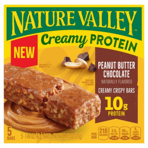 Nature Valley Peanut Butter Chocolate Creamy Crispy Protein Bars, 1.49 oz, 5 count