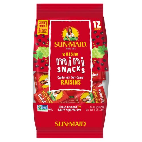 Sun-Maid Mini Snacks California Sun-Dried Raisins, 0.5 oz, 12 count