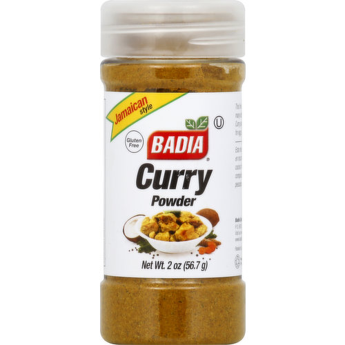 A gluten-free food. This fine mixture of spices is essential in many dishes, especially Indian cuisine. Curry powder is the perfect accompaniment for eggs, poultry, fish, meats and vegetables. Visit our website: www.badiaspices.com. Please recycle! Packed in USA.