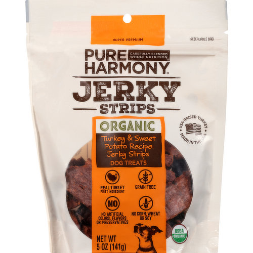 Pure Harmony Dog Treats, Organic, Turkey & Sweet Potato Recipe, Jerky Strips