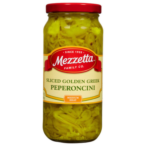 Mezzetta Peperoncini, Golden Greek, Medium Heat, Sliced