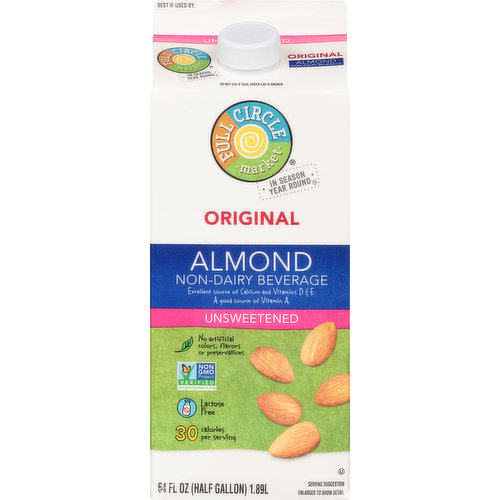 Full Circle Market Almond Beverage, Non-Dairy, Original, Unsweetened