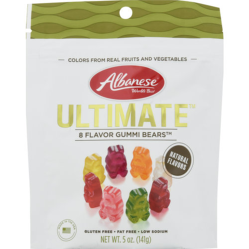 Colors from real fruits and vegetables. World's Best. Made with natural flavors. How did the World's Best create the Ultimate gummi? Naturally. The same unsettling obsession unmatched standards and relentless pursuit that brought you the World's Best 12 Flavor Gummi Bears just created the Ultimate gummi. By combining natural flavors and colors from real fruits and vegetables with our signature texture - the World's Best just got even bigger. Why? Because we love food. We believe good food brings people together. And when we are together, we are unstoppable. It's more than Ultimate, it's Albanese World's Best.