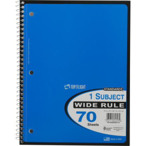 Top Flight Notebook, Wide Rule, 1 Subject, 70 Sheets