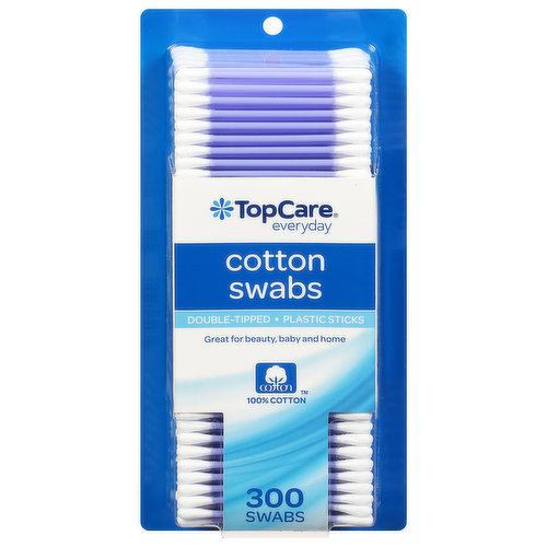 TopCare Cotton Swabs, Plastic Sticks, Double-Tipped