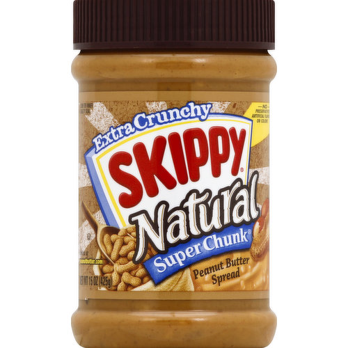 No preservatives, artificial flavors, or colors. Gluten-free. Good source of vitamin E. Look for inner quality seal. Delicious anytime! Morning. Noon. Delight. Night. Comments and questions call 1-866-4Skippy. Visit us at: peanutbutter.com. Only for distribution in the USA.