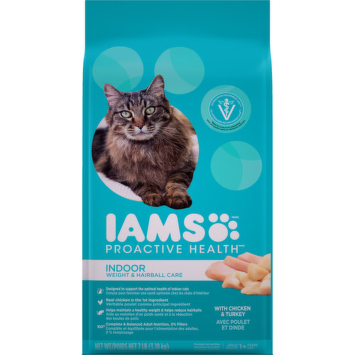 IAMS Cat Food, with Chicken & Turkey, Indoor Weight & Hairball Care, Adult