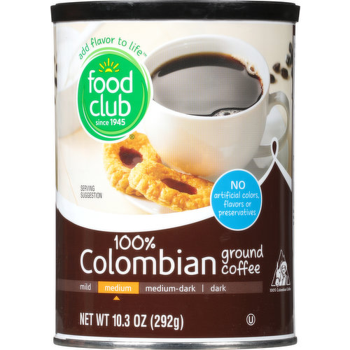 Food Club Coffee, Ground, Medium, 100% Colombian