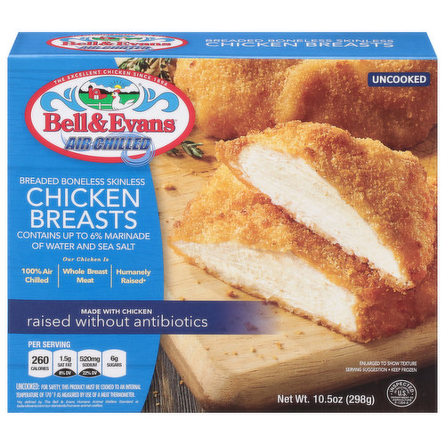 Bell & Evans Chicken Breasts, Breaded, Boneless, Skinless, Uncooked, Air Chilled