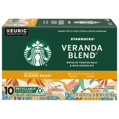 Starbucks Coffee, 100% Arabica, Ground, Blonde Roast, Veranda Blend, K-Cup Pods