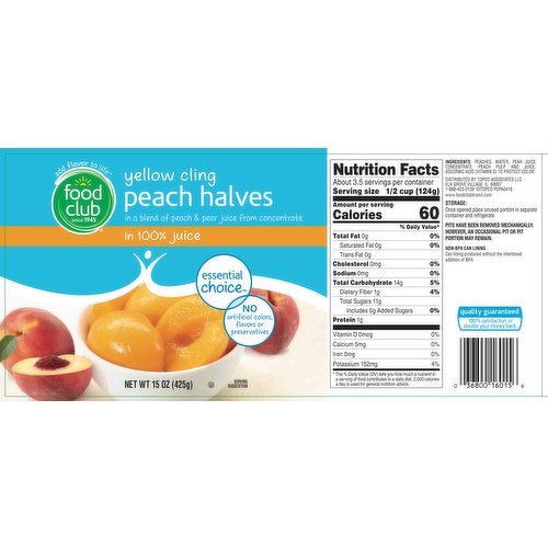 Food Club Peach Halves, Yellow Cling