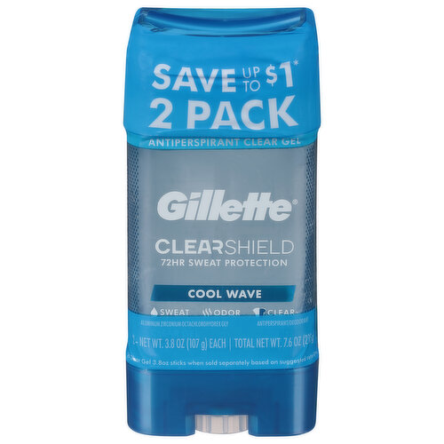 Gillette Anti-Perspirant/Deodorant, Cool Wave, Clear Gel, 2 Pack