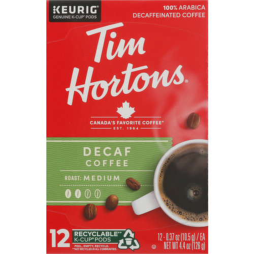  Tim Hortons Decaf, Medium Roast Coffee, Single-Serve K