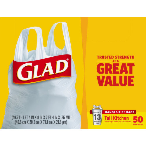 Glad Kitchen Bags, Tall, Handle-Tie, 13 Gallon