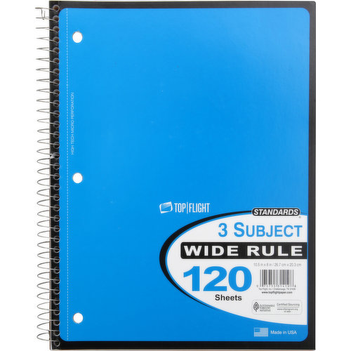 3-Subject Spiral Notebook Wide Ruled 120 sheets