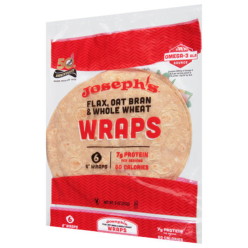 Joseph's Flax, Oat Bran & Whole Wheat 8" Wraps, 6 count, 9 oz