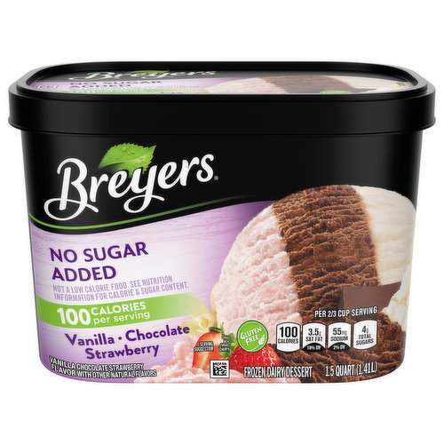 Breyers Frozen Dairy Dessert, No Sugar Added, Vanilla/Chocolate/Strawberry