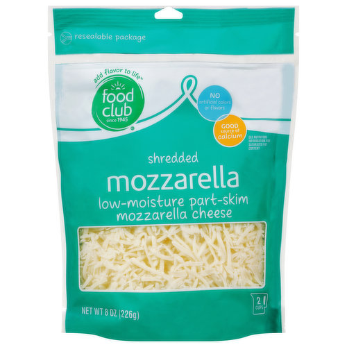 Food Club Shredded Cheese, Part-Skim, Low-Moisture, Mozzarella