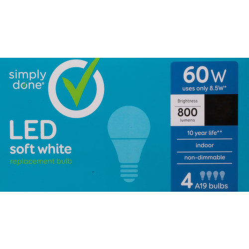 Simply Done Light Bulb, Replacement, LED, Soft White, 60 Watts