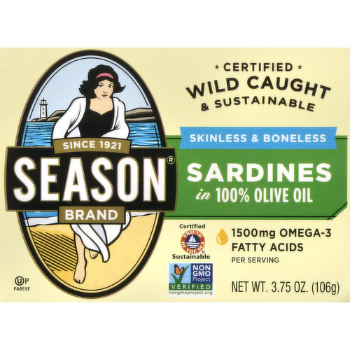 Season Sardines in 100% Olive Oil, Skinless & Boneless