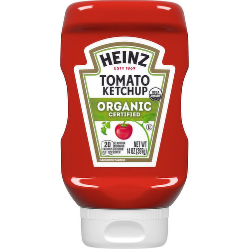 Heinz Organic Tomato Ketchup is made with vine-ripened certified organic tomatoes and features the same thick and rich taste as the classic Heinz ketchup. Our gluten free ketchup pairs well with fries, hamburgers, hot dogs and so much more. Heinz Organic Tomato Ketchup is packed in a 14-ounce upside down, easy squeeze ketchup bottle with flip cap for clean and easy serving, making it a great on-the-go ketchup for picnics and outdoor dining. Enjoy the uncommon quality of Heinz with this ketchup, which turns an ordinary dish into a mouth-watering meal that the whole family will love.