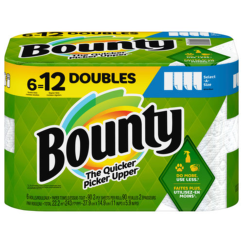 Bounty Paper Towels, Select-A-Size, White, Double Rolls, 2-Ply