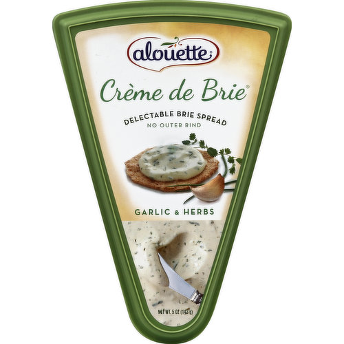 Delectable brie spread. No outer rind. Questions or comments call 1-800-322-2743. www.AlouetteCheese.com. Gluten free. Made in the USA.