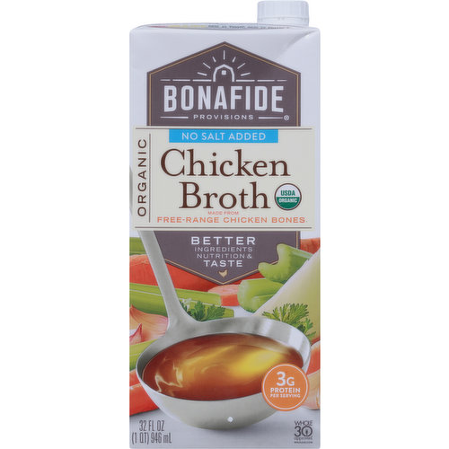 Bonafide Provisions Chicken Broth, Organic, No Salt Added