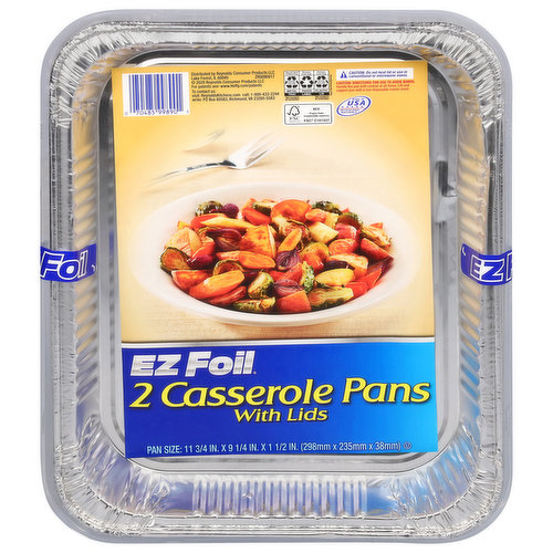 EZ Foil Casserole Pans, with Lids, 11.75 Inch x 9.25 Inch