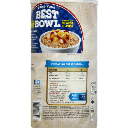 Quaker Whole Grain Oats Quick 1-Minute Oats 42 Oz, Oatmeal & Hot Cereal