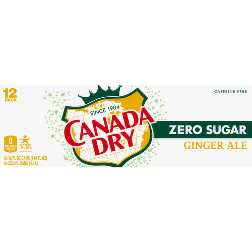 Canada Dry Ginger Ale, Zero Sugar, 12 Pack