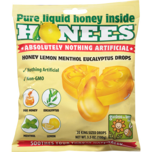 Honees Eucalyptus Drops, Menthol, Honey Lemon, King Sized