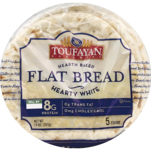 Toufayan Flat Bread, Hearth Baked, Hearty White