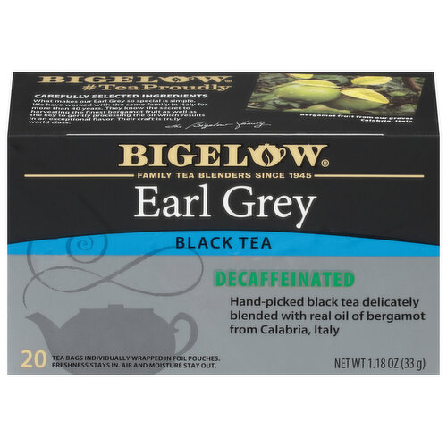 Bigelow Black Tea, Earl Grey, Decaffeinated, Tea Bags