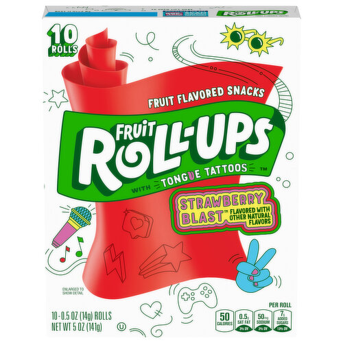 Fruit Roll-Ups Fruit Flavored Snacks, with Tongue Tattoos, Strawberry Blast