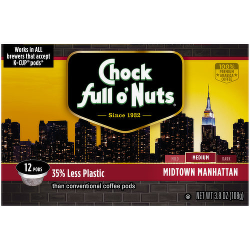 Chock Full O Nuts Midtown Manhattan Medium Roast Coffee Single Serve Pods