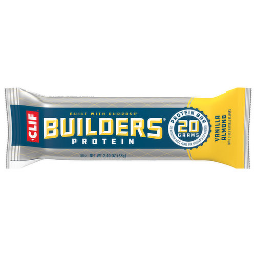 Builders CLIF Builders - Vanilla Almond Flavor - Protein Bar - Gluten-Free - Non-GMO - Low Glycemic - 20g Protein - 2.4 oz.