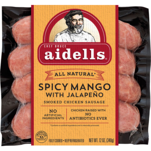Aidells Smoked Chicken Sausage, Spicy Mango with Jalapeno