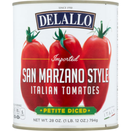 Delallo Italian Tomatoes, Imported, San Marzano Style, Petite Diced