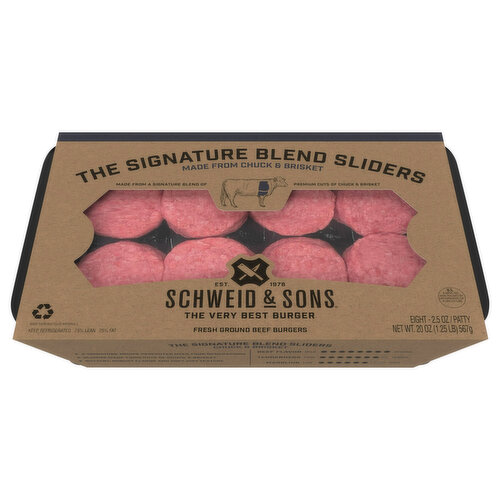 Schweid & Sons Beef Burgers, Fresh Ground, 75%/25%, The Signature Blend Sliders