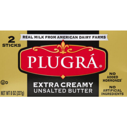 Plugra Butter, Unsalted, Extra Creamy