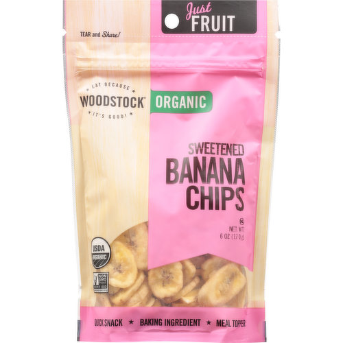 Woodstock Banana Chips, Organic, Sweetened