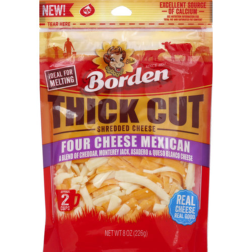 Borden Cheese, Shredded, Thick Cut, Four Cheese Mexican