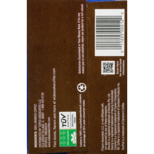Wide Awake Coffee Co. Coffee, Very Bold, Seattle Style Dark, Single Serve Pods
