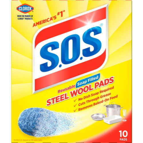 Clorox Steel Wool Pads, Soap Filled, Reusable