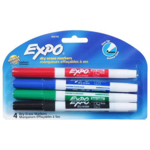 Expo Erase Markers, Dry, Intense Colors, Fine Tip