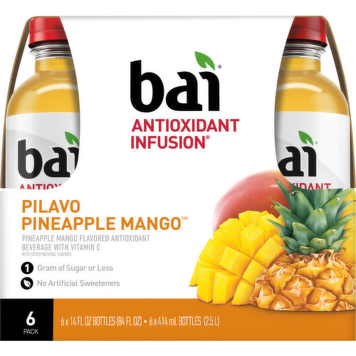 Bai Antioxidant Beverage, Pilavo Pineapple Mango, 6 Pack