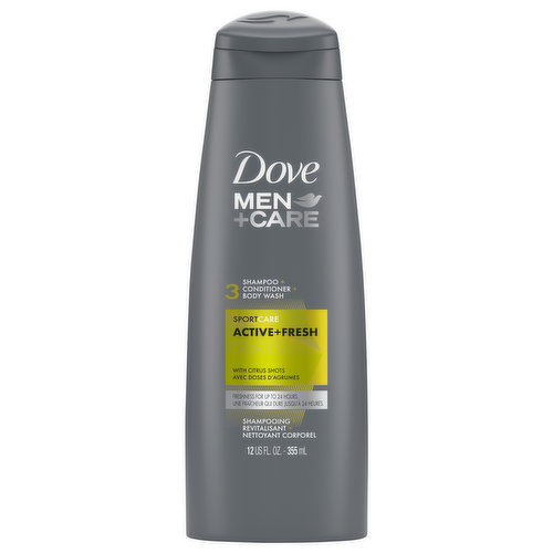 Dove Men+Care 3 Shampoo + Conditioner + Body Wash, Active+Fresh, Sport Care