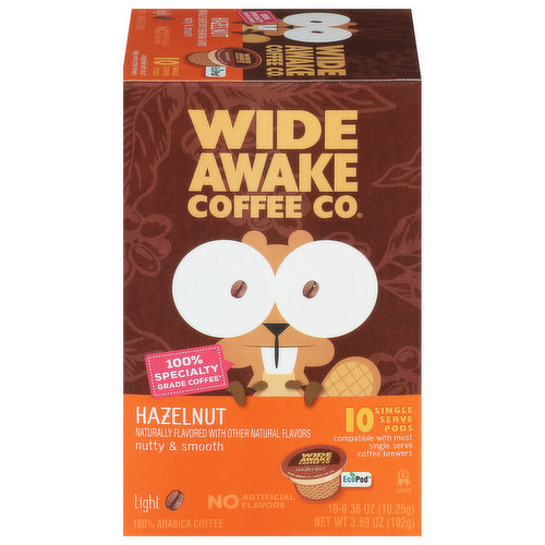 Wide Awake Coffee Co. Coffee, Light, Hazelnut, Single Serve Pods